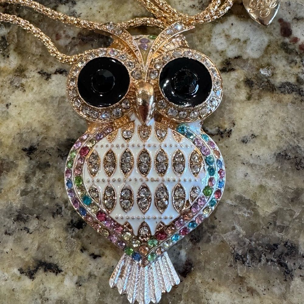 NECKLACE! Betsey Johnson Rose Gold and Multicolor Owl Necklace BNWT - Picture 2 of 4